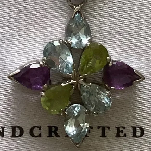 𝅺STERLING SILVER 925 BLUE TOPAZ AMETHYST PERIDOT NECKLACE/EARRINGS SET​​